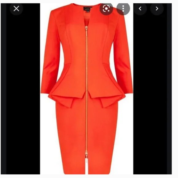 Ted Baker orange Jamtye Structured peplum Zip Dress size 0 nwot - Picture 6 of 14